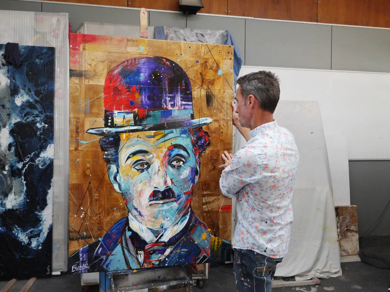 Blue Charlie 140cm x 100cm Charlie Chaplin Abstract Realism Book Club Painting (SOLD)