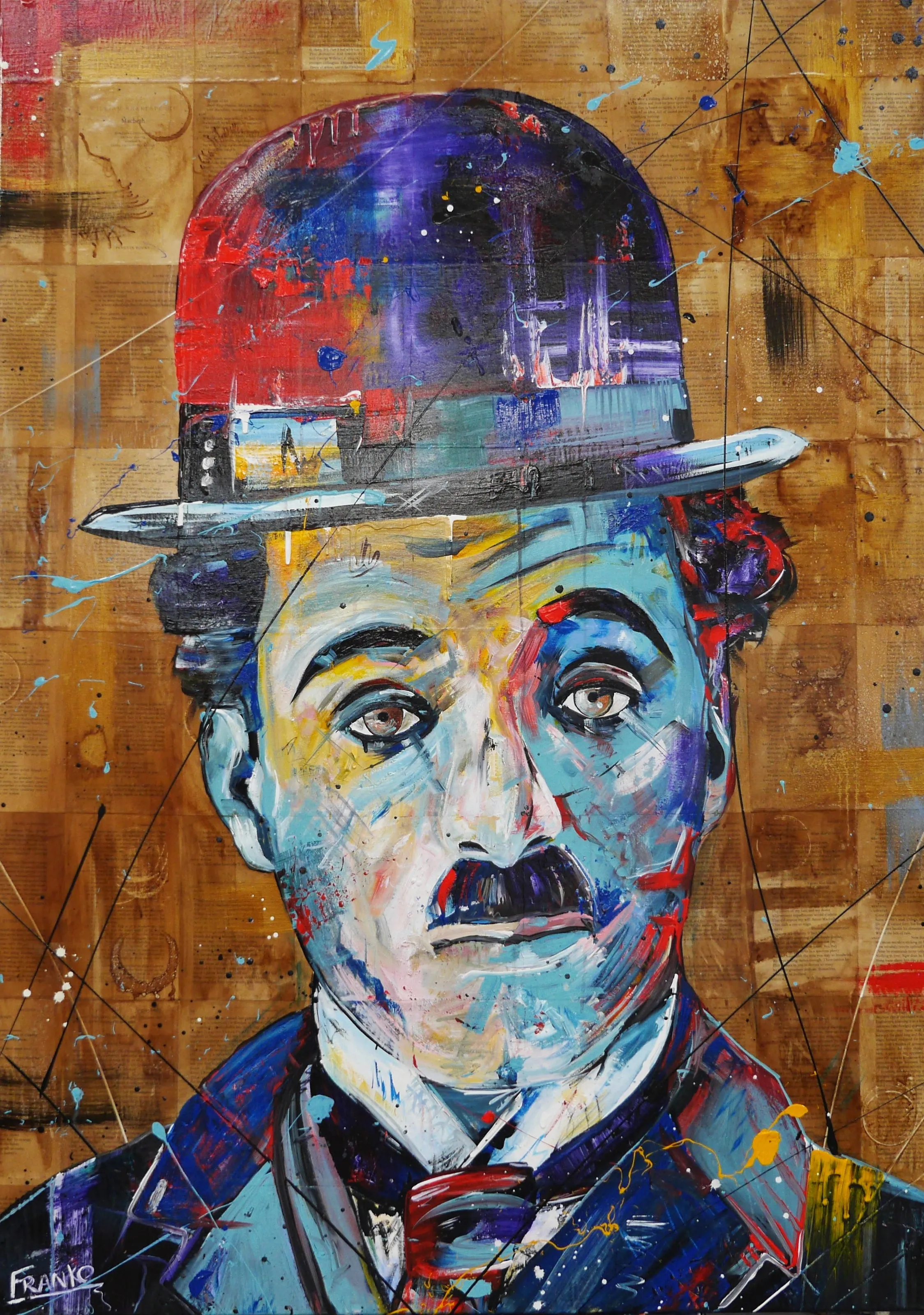 Blue Charlie 140cm x 100cm Charlie Chaplin Abstract Realism Book Club Painting (SOLD)