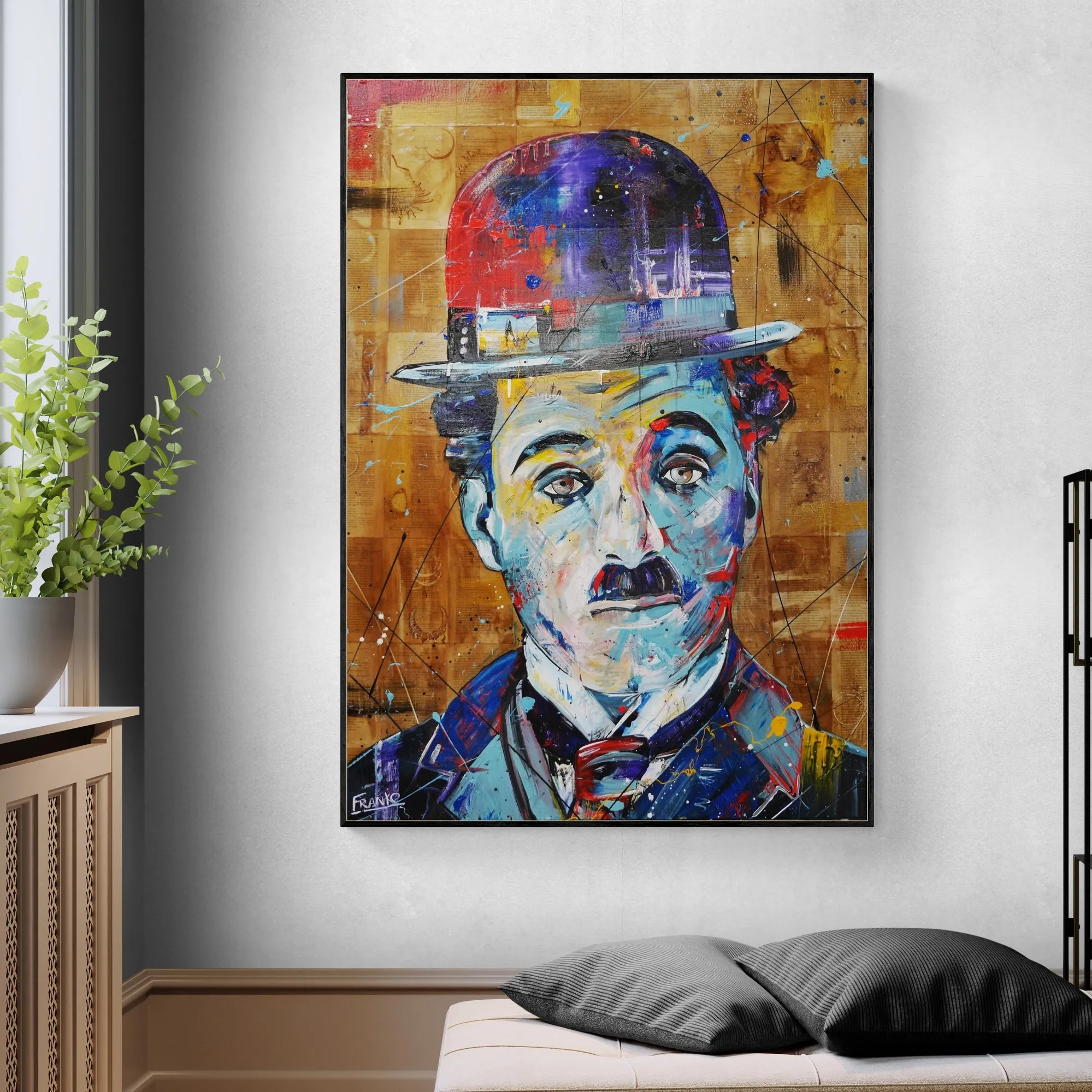 Blue Charlie 140cm x 100cm Charlie Chaplin Abstract Realism Book Club Painting (SOLD)