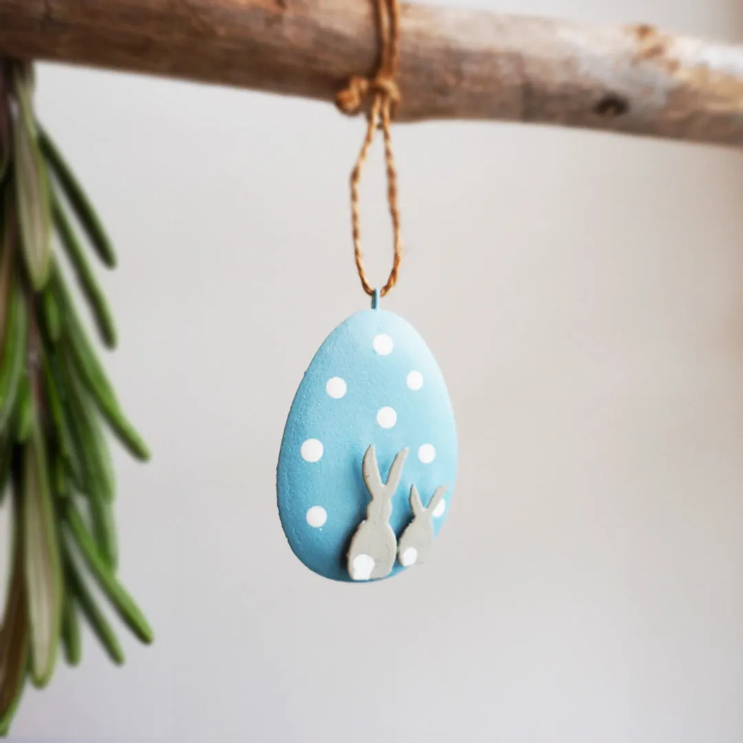 Bunnies on Blue Spotty Egg