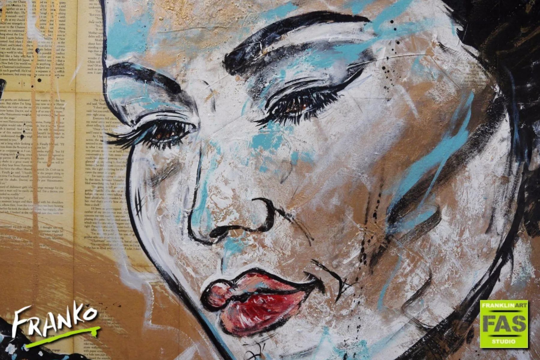 Butterflies Blue 140cm x 100cm Geisha Butterflies Vintage Book Pop art Painting (SOLD)