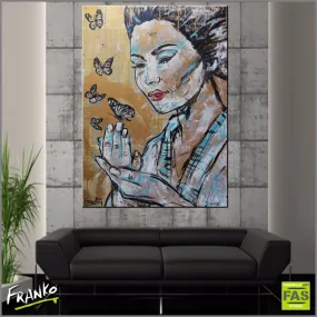 Butterflies Blue 140cm x 100cm Geisha Butterflies Vintage Book Pop art Painting (SOLD)