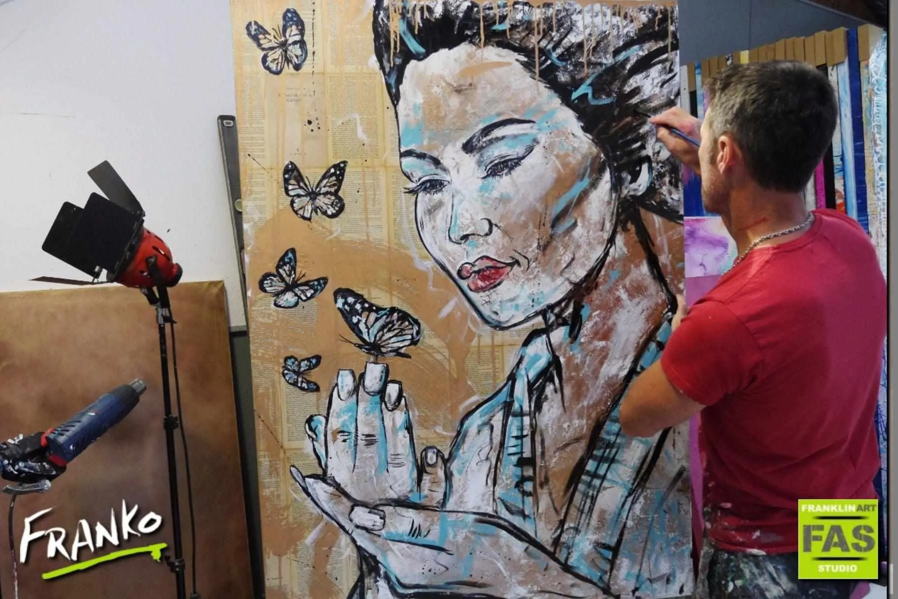 Butterflies Blue 140cm x 100cm Geisha Butterflies Vintage Book Pop art Painting (SOLD)