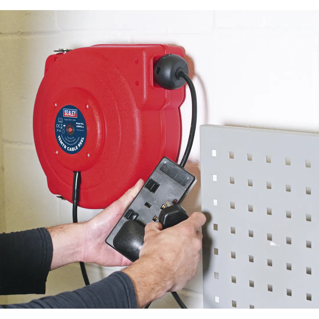 Cable Reel System Retractable 15mtr 2 x 230V Socket