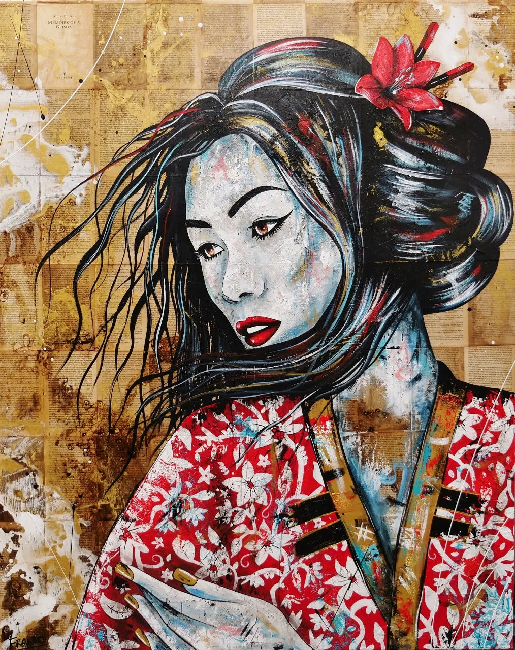 Cherry Asami 120cm x 150cm Geisha Abstract Realism Book Club Painting (SOLD)