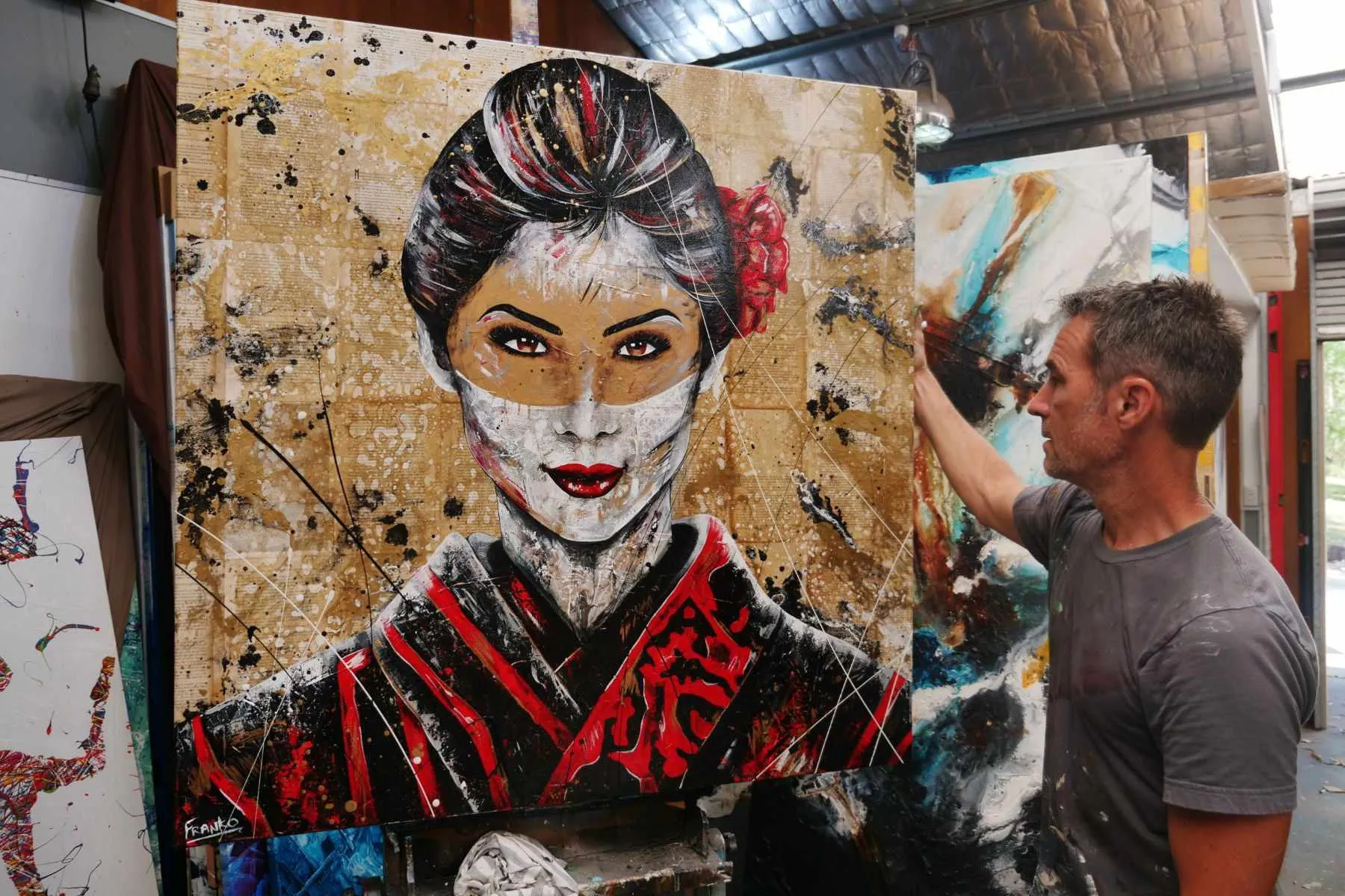 Cherry Pride 120cm x 120cm Geisha Abstract Realism Book Club Painting (SOLD)