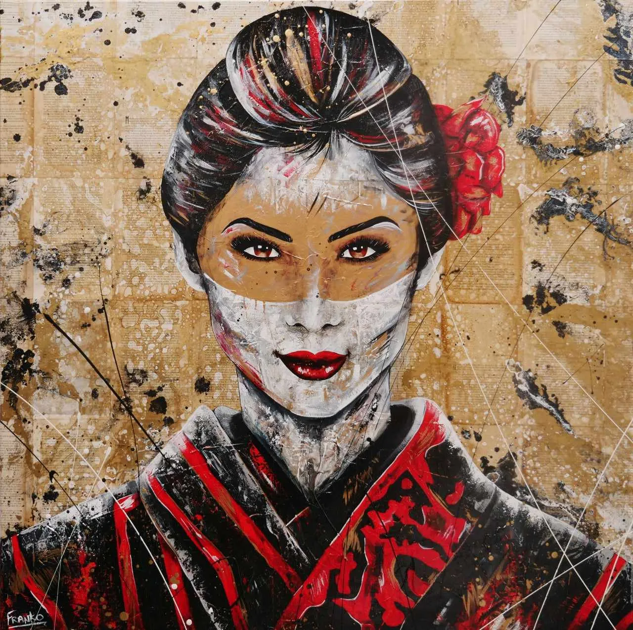 Cherry Pride 120cm x 120cm Geisha Abstract Realism Book Club Painting (SOLD)