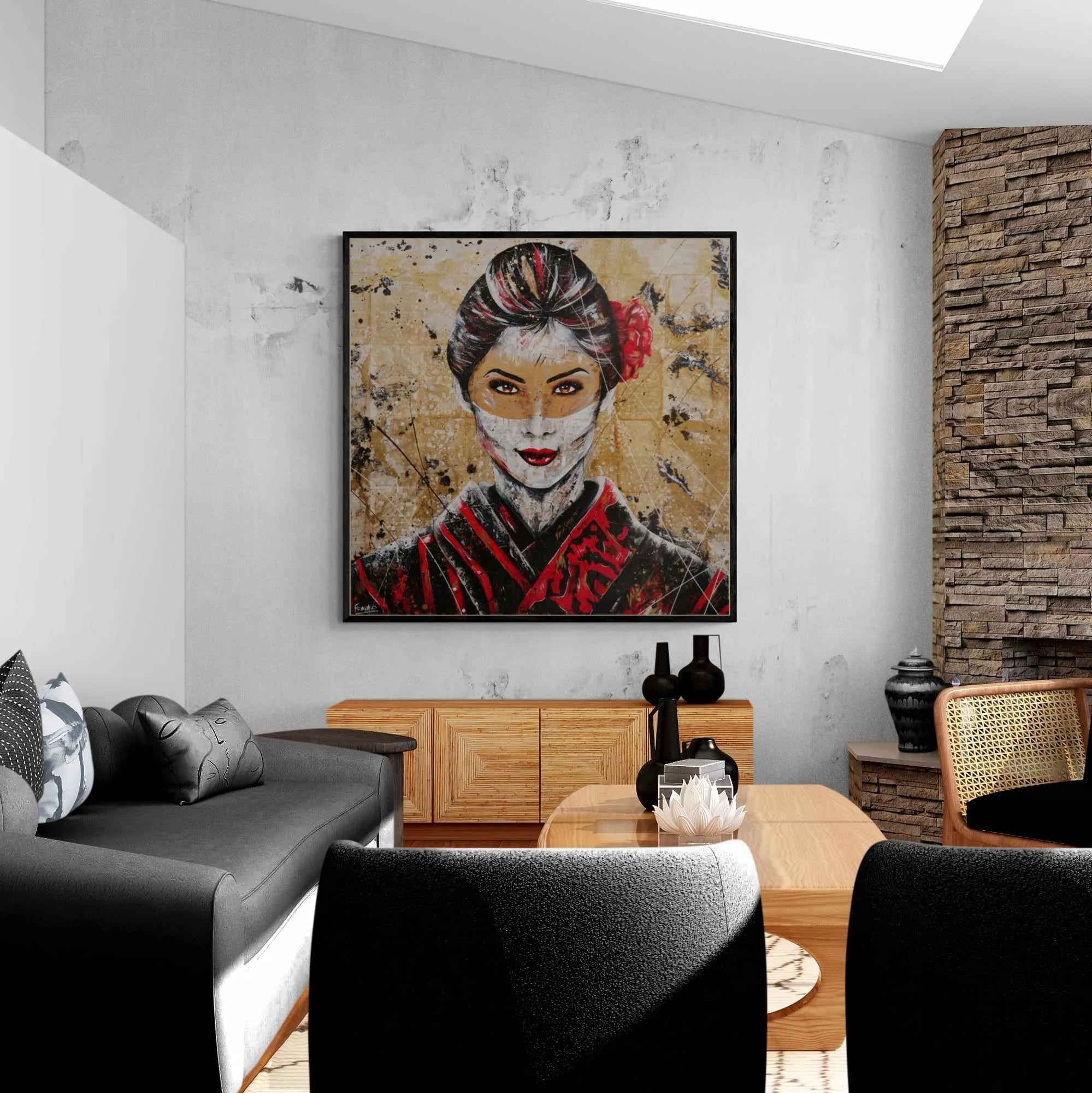 Cherry Pride 120cm x 120cm Geisha Abstract Realism Book Club Painting (SOLD)