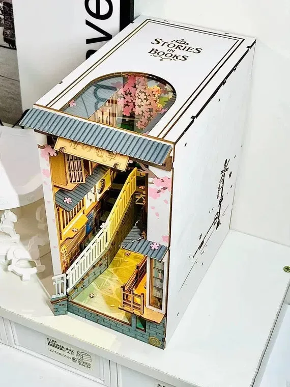 Craft Kits Wooden Booknook & Wonderland | Sakura Sping Tram Stop - DIY Handmade Mini World Miniature Gift with LED Light