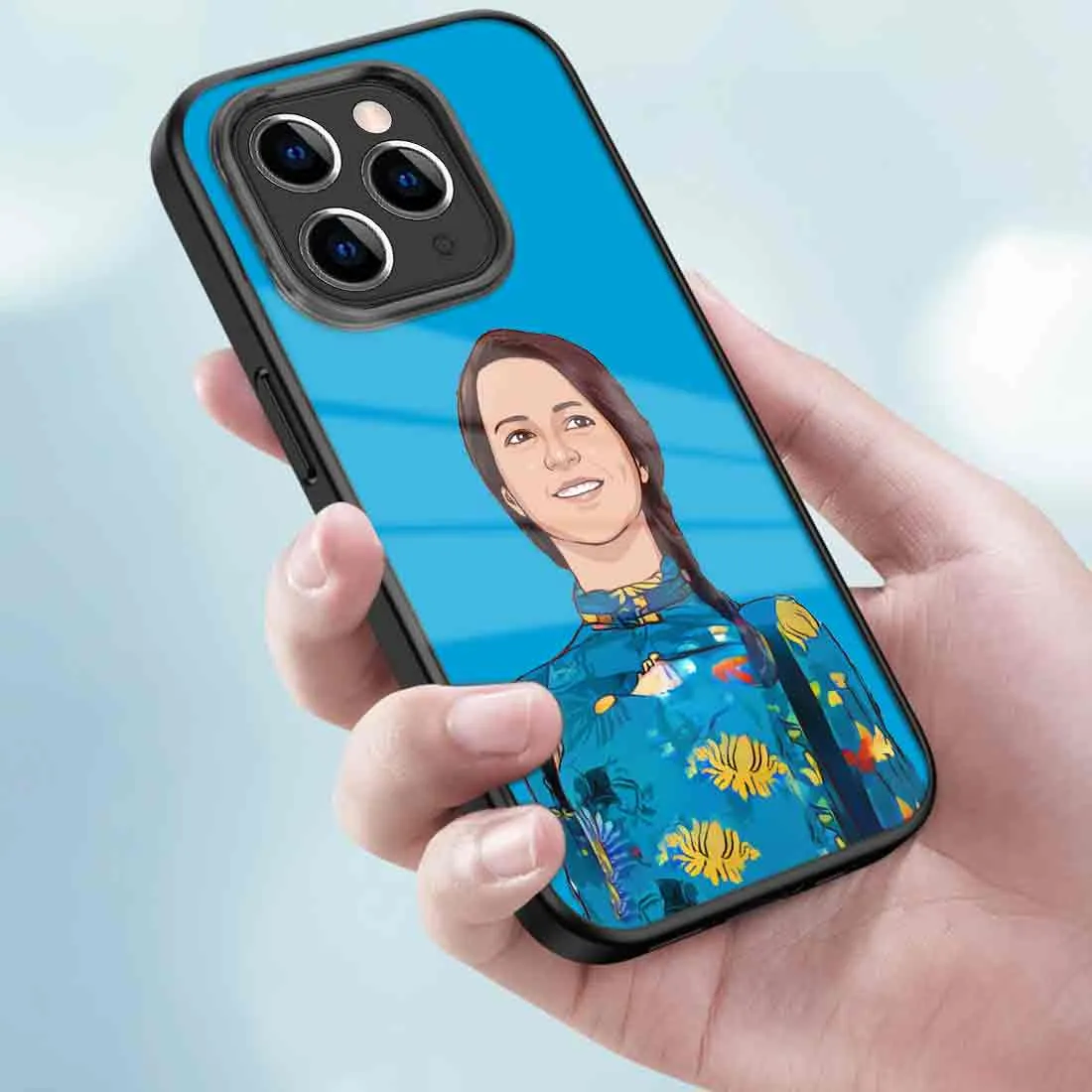 Custom Photo Phone Back Cover Blue iPhone 11 Pro Back Case - Cartoonized From Image