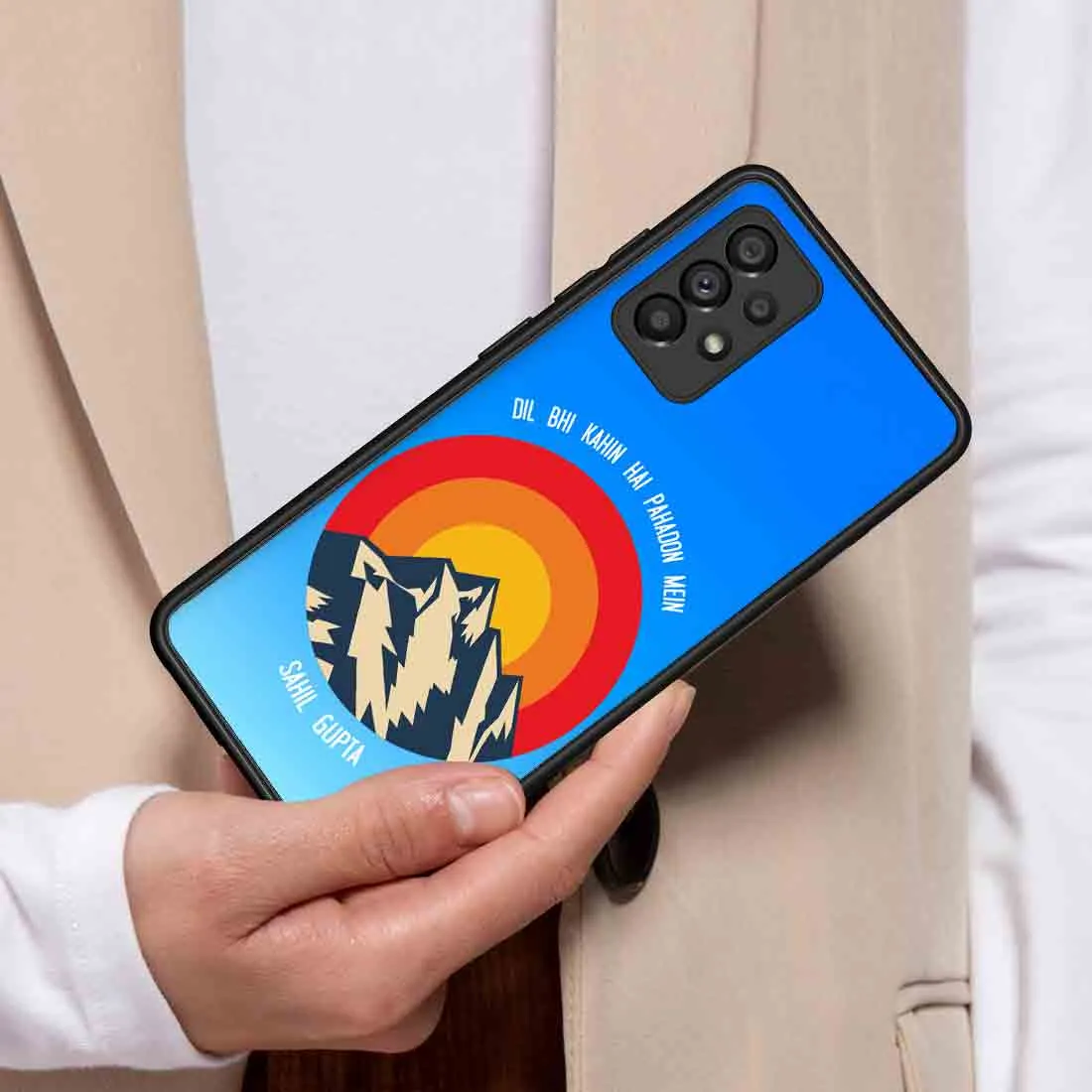 Customized Samsung A53 Back Case With Name Designer Mobile Cases  - Adventure Mountains