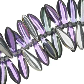 Czech Glass, Dagger Beads 5x16mm, Backlit Pink Mist (25 Pieces)