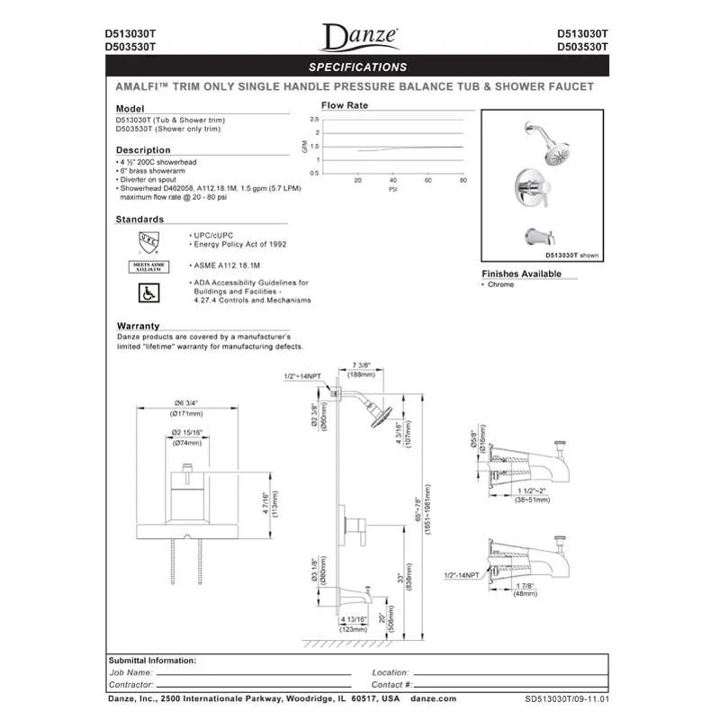 Danze Amalfi Single Handle Pressure Balance Shower Only Faucet in Chrome INCLUDES Rough-in Valve