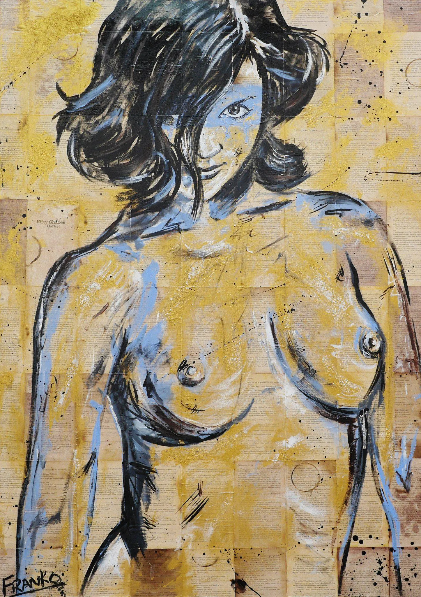 Dark And Darker 140cm x 100cm Book Club Series Gold Blue Nude (SOLD)