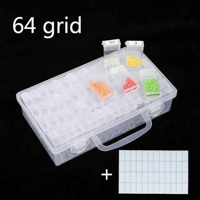 Diamond Painting Accessories | 64pc Transparent Accessory Container | DIY Rhinestone Embroidery Tools