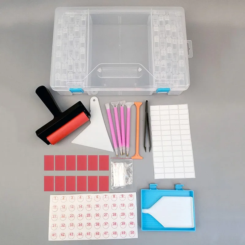Diamond Painting Accessories | 64pc Transparent Accessory Container | DIY Rhinestone Embroidery Tools