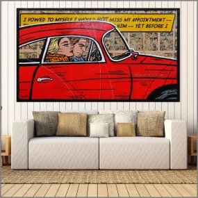 Drive By Romance 180cm x 100cm Porsche Comic Book Pages Urban Pop Art Painting With Custom Etched Frame (SOLD)