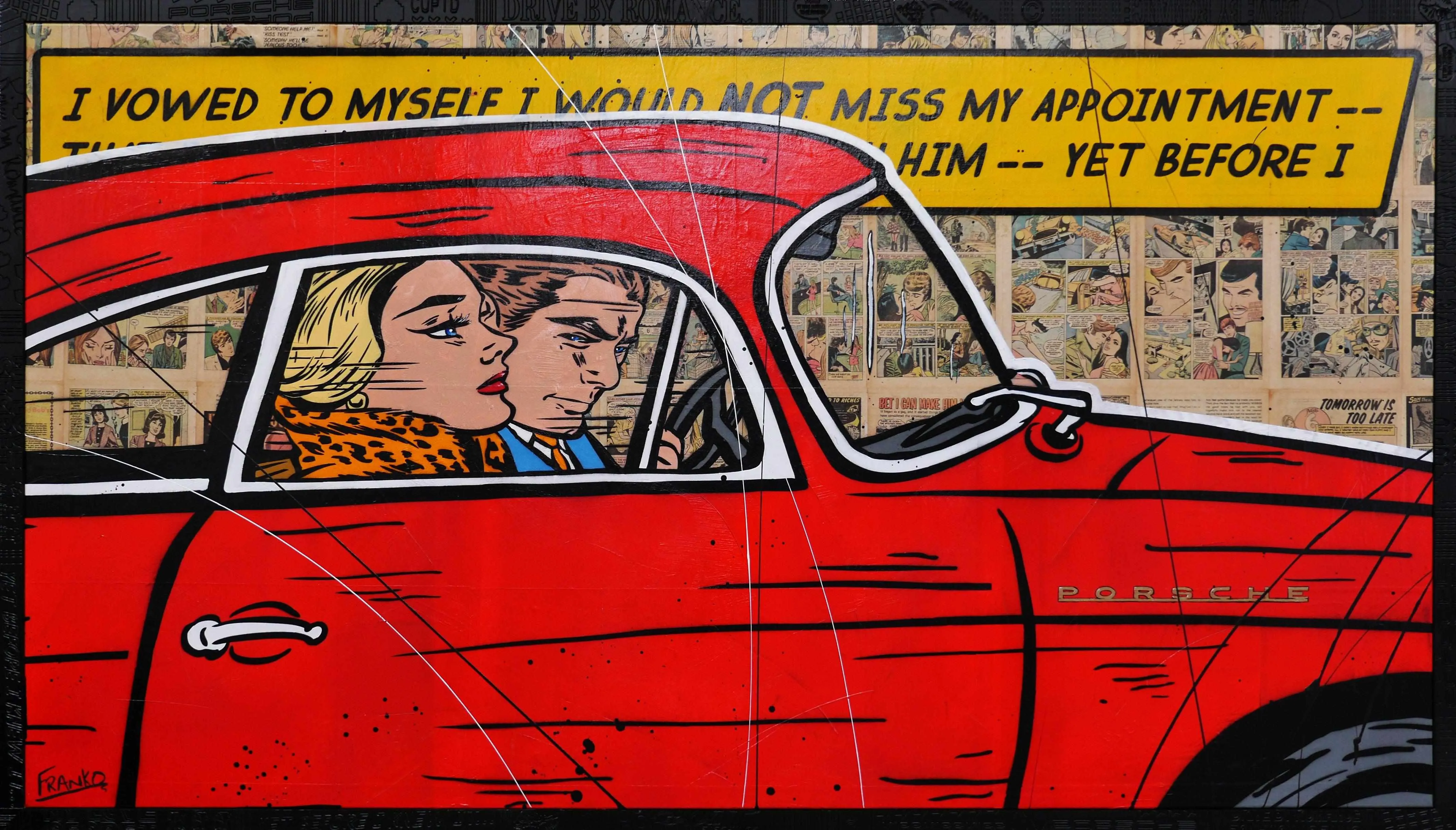 Drive By Romance 180cm x 100cm Porsche Comic Book Pages Urban Pop Art Painting With Custom Etched Frame (SOLD)
