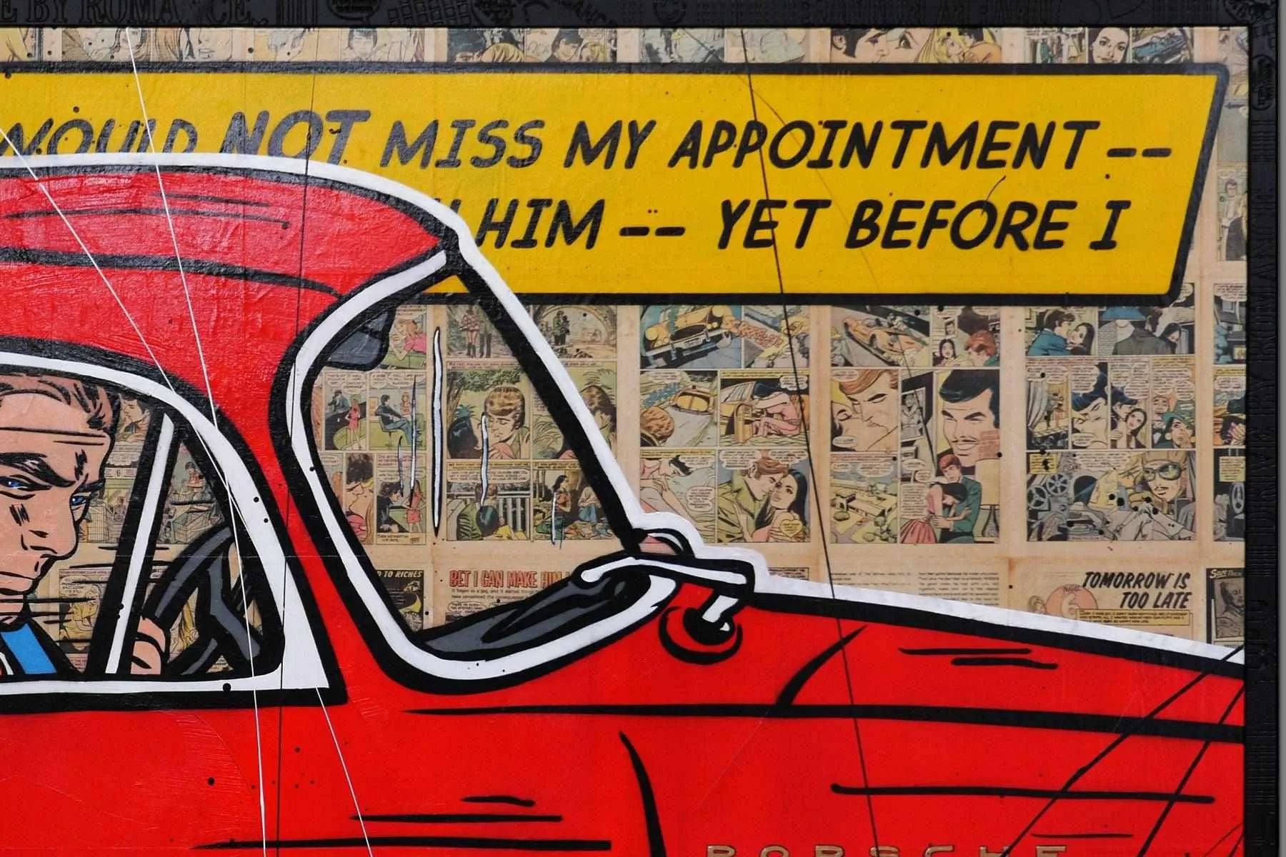 Drive By Romance 180cm x 100cm Porsche Comic Book Pages Urban Pop Art Painting With Custom Etched Frame (SOLD)