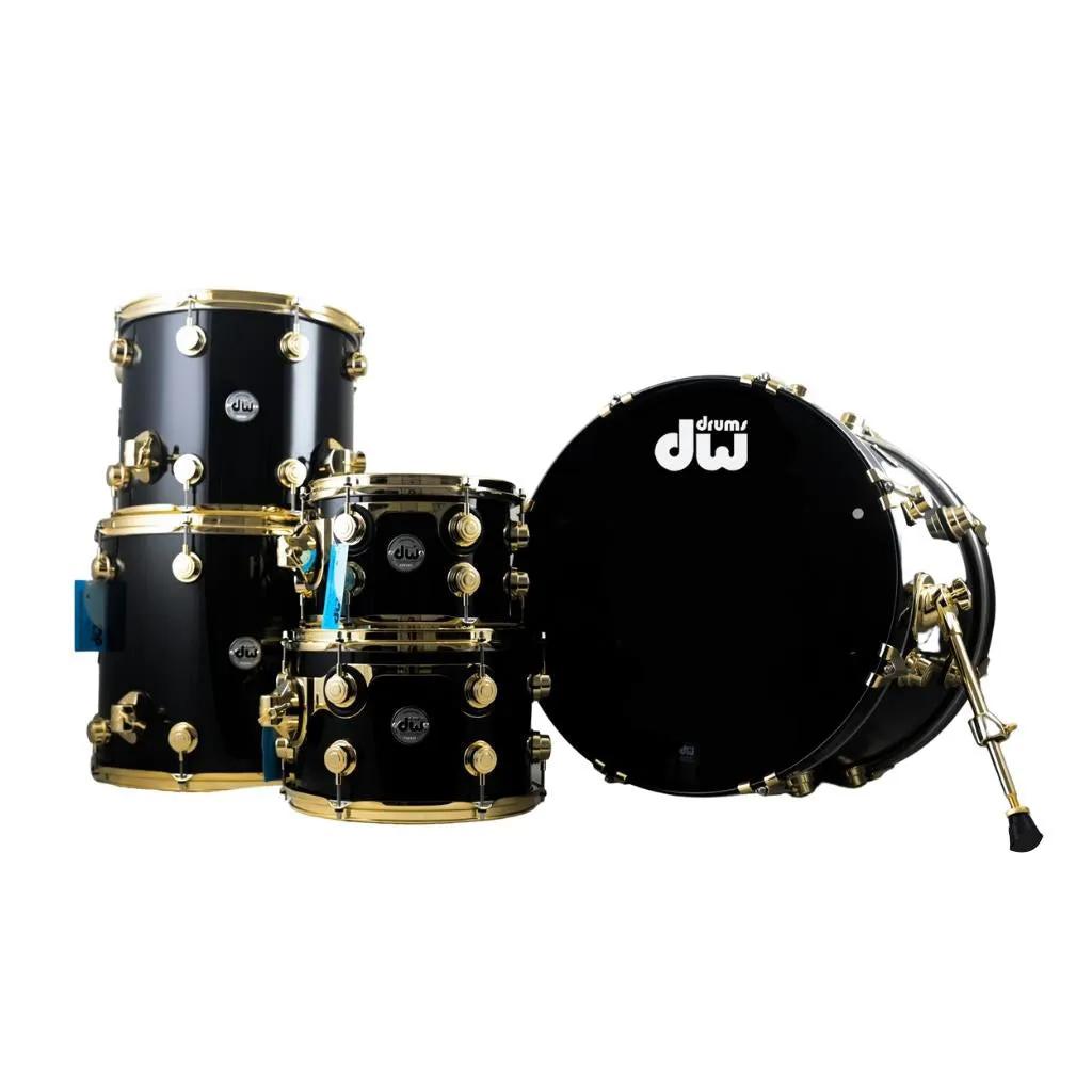 DW Collector's Series® Cherry Spruce Hybrid 5 Piece Shell Pack with Gold Hardware - Piano Black