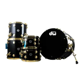 DW Collector's Series® Cherry Spruce Hybrid 5 Piece Shell Pack with Gold Hardware - Piano Black