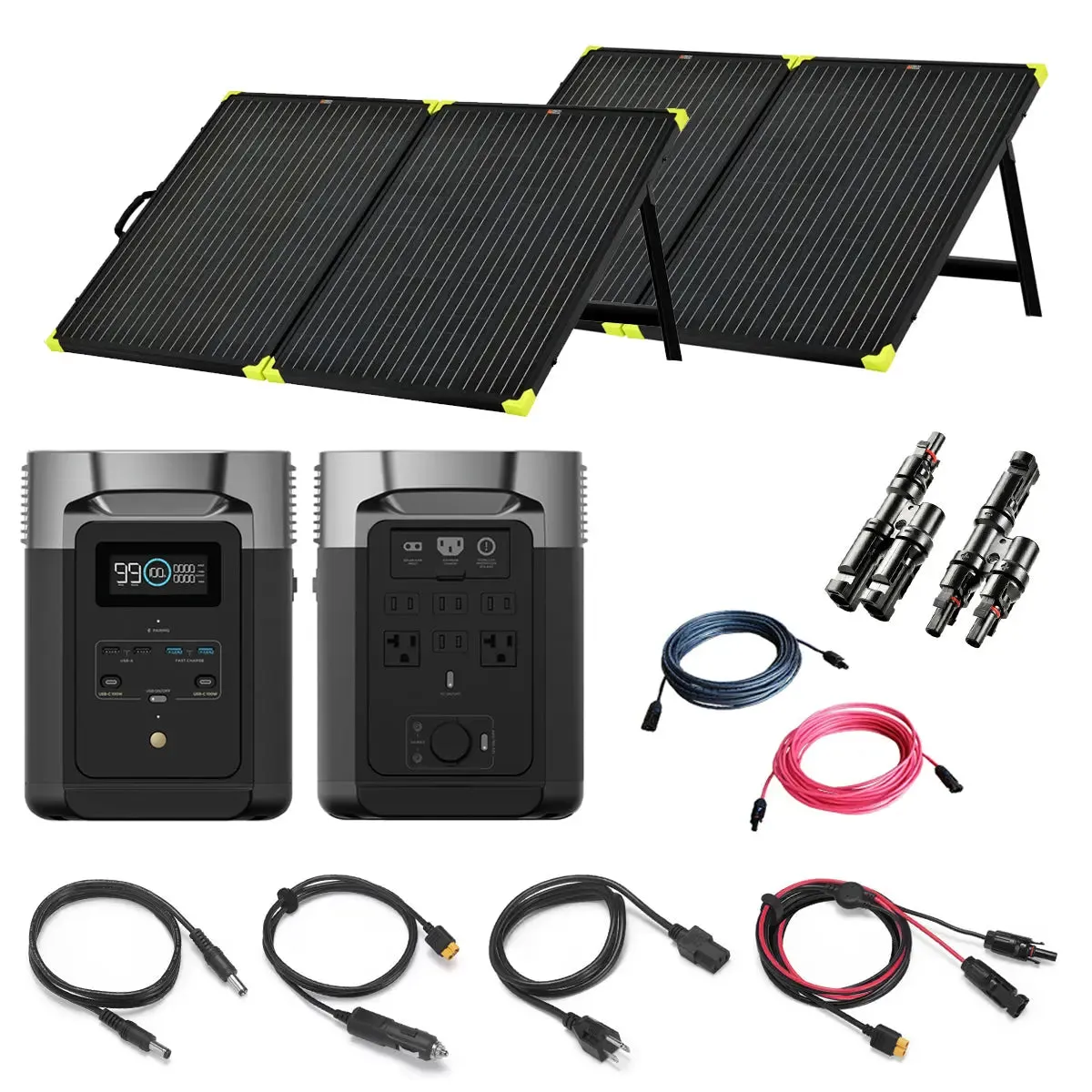 EcoFlow DELTA 2 1.8kW / 1024Wh Portable Power Station / 2 x 200W 12V Folding Mono Solar Panels | Total Solar Kit
