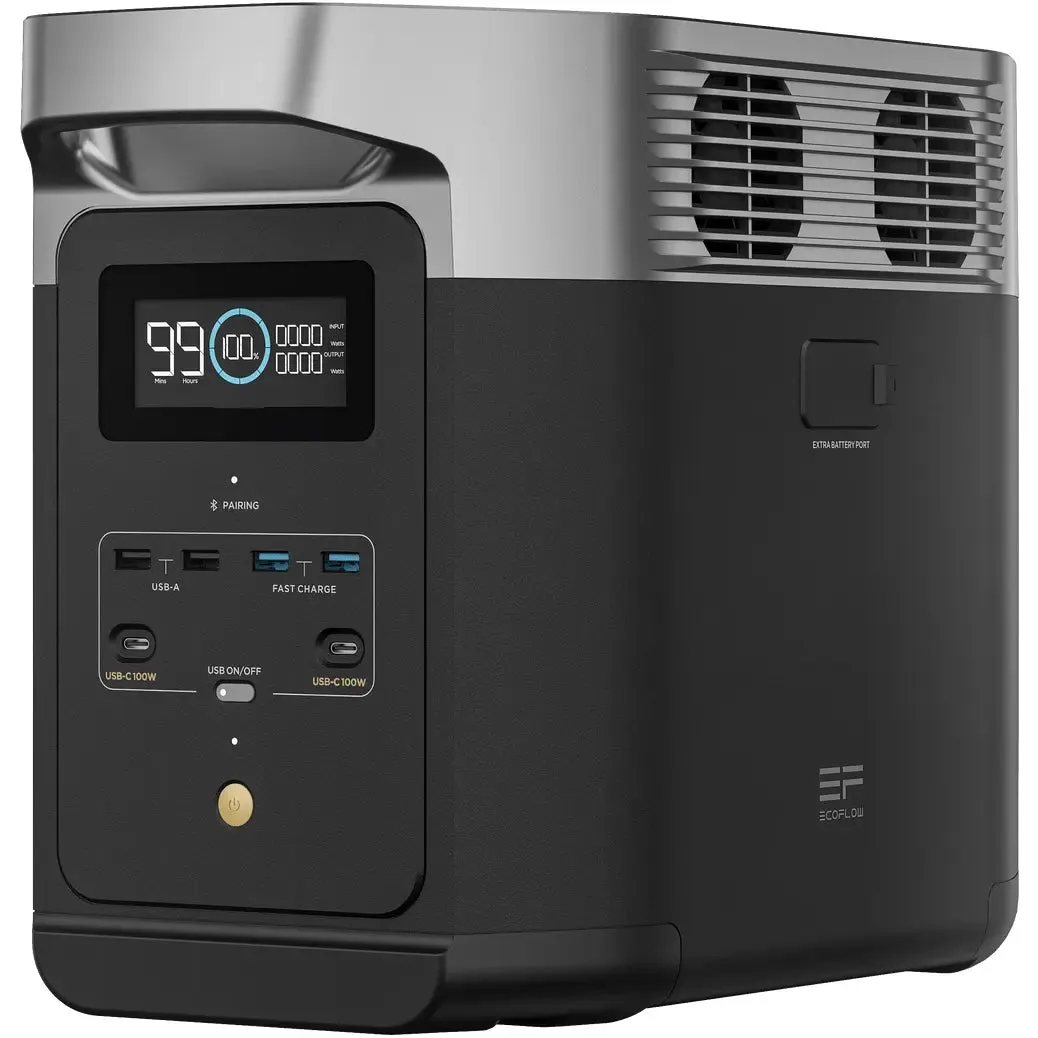 EcoFlow DELTA 2 1.8kW / 1,024wH Power Station   4 x 100W 12V Rigid Mono Solar Panels | Total Base Camp Solar Kit