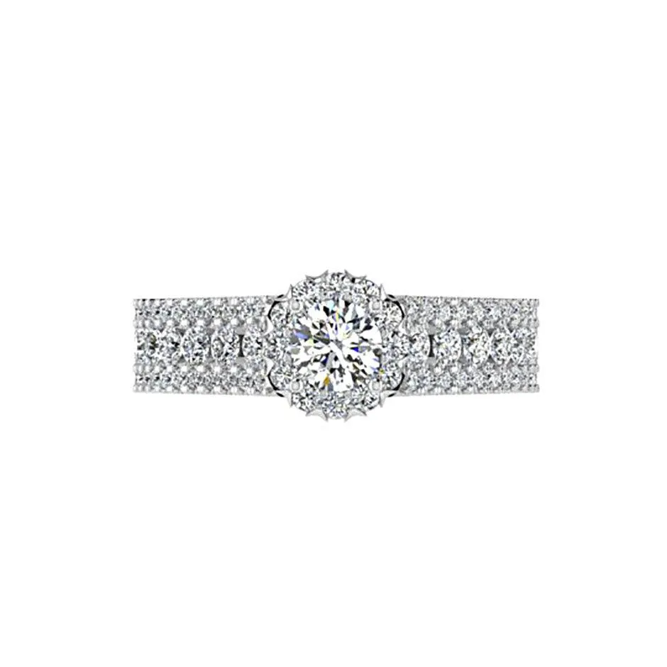 Halo Three Row Diamonds Ring