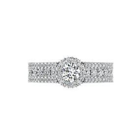 Halo Three Row Diamonds Ring