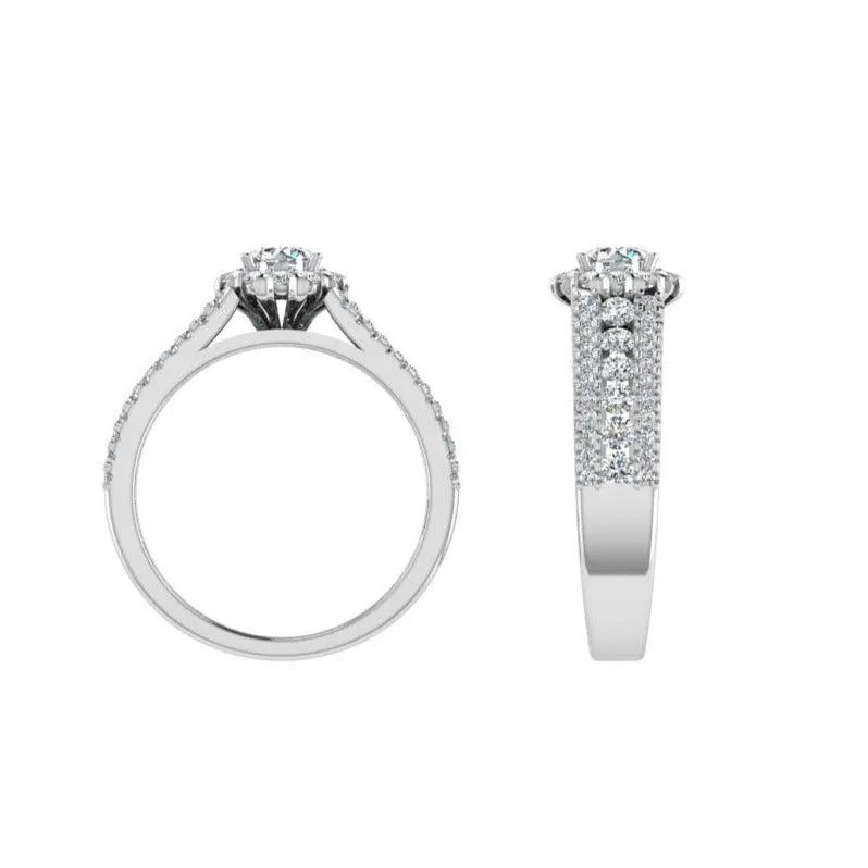 Halo Three Row Diamonds Ring