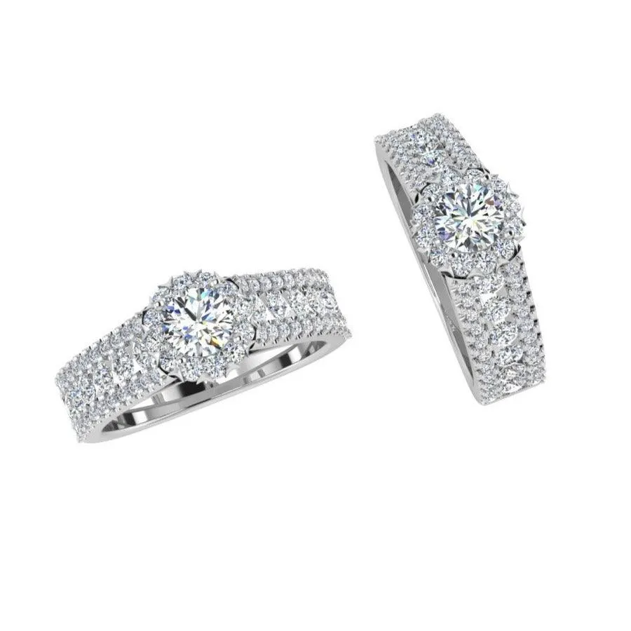 Halo Three Row Diamonds Ring
