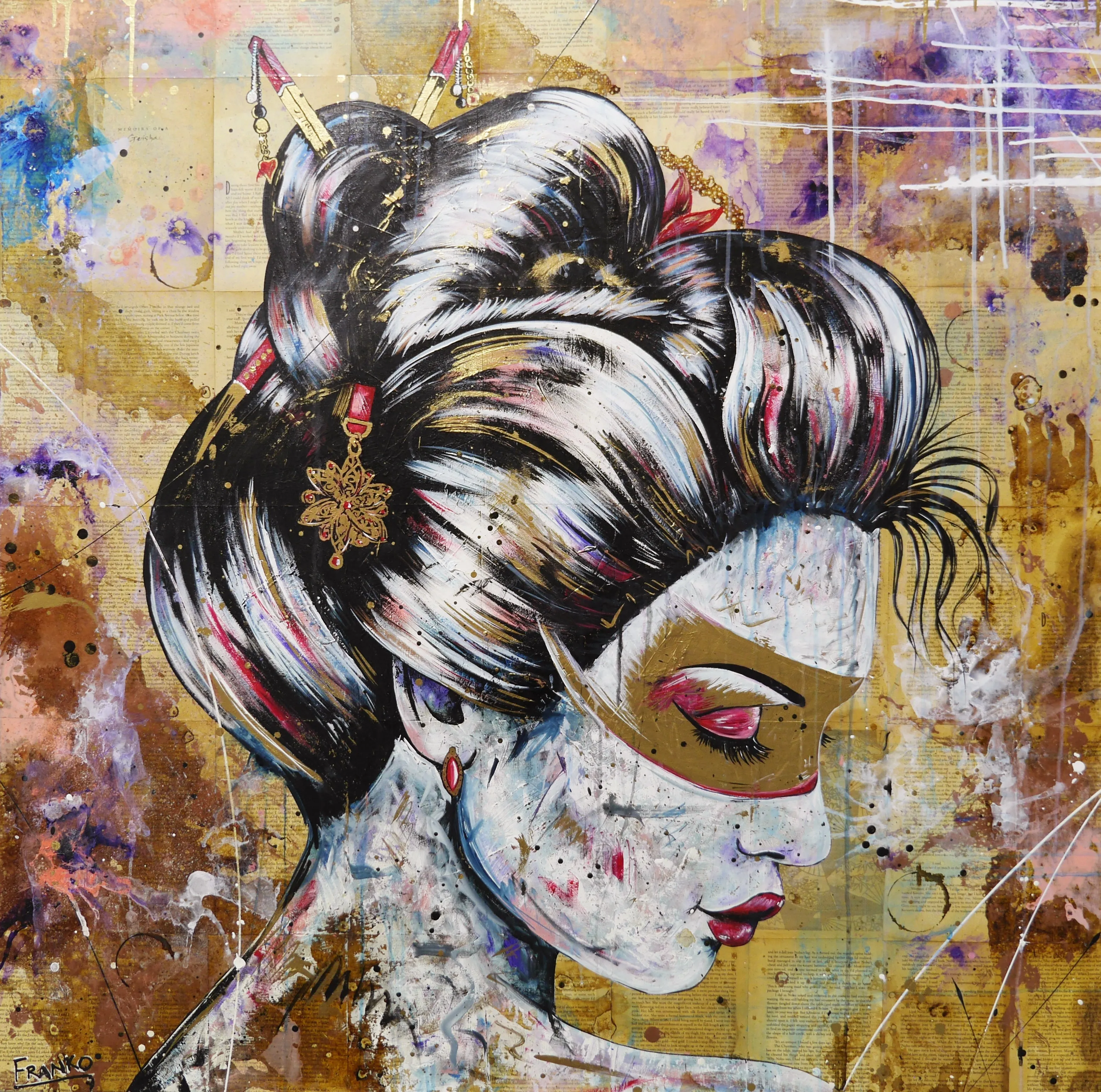 Heiwa 120cm x 120cm Geisha Abstract Realism Book Club Painting (SOLD)