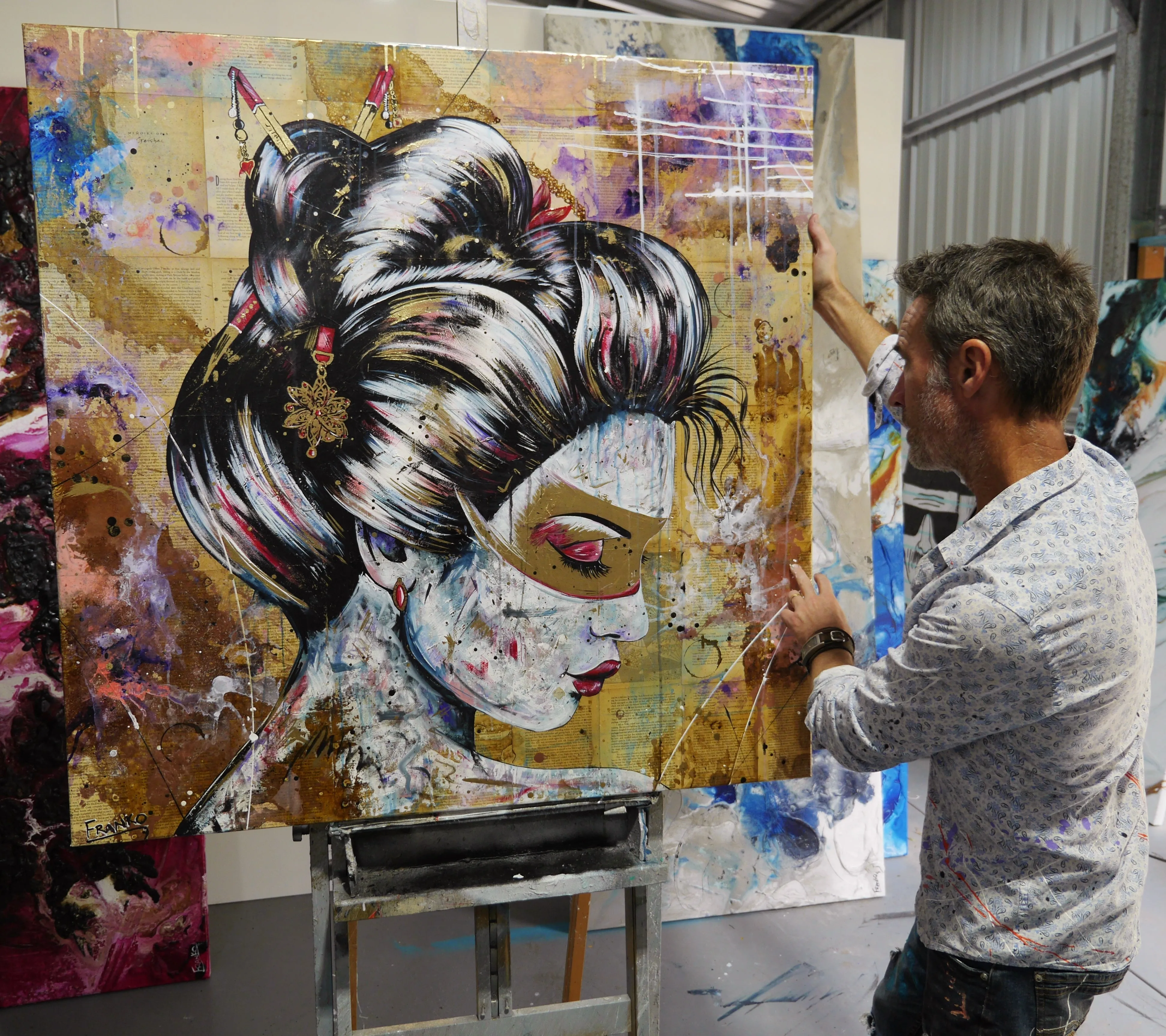 Heiwa 120cm x 120cm Geisha Abstract Realism Book Club Painting (SOLD)