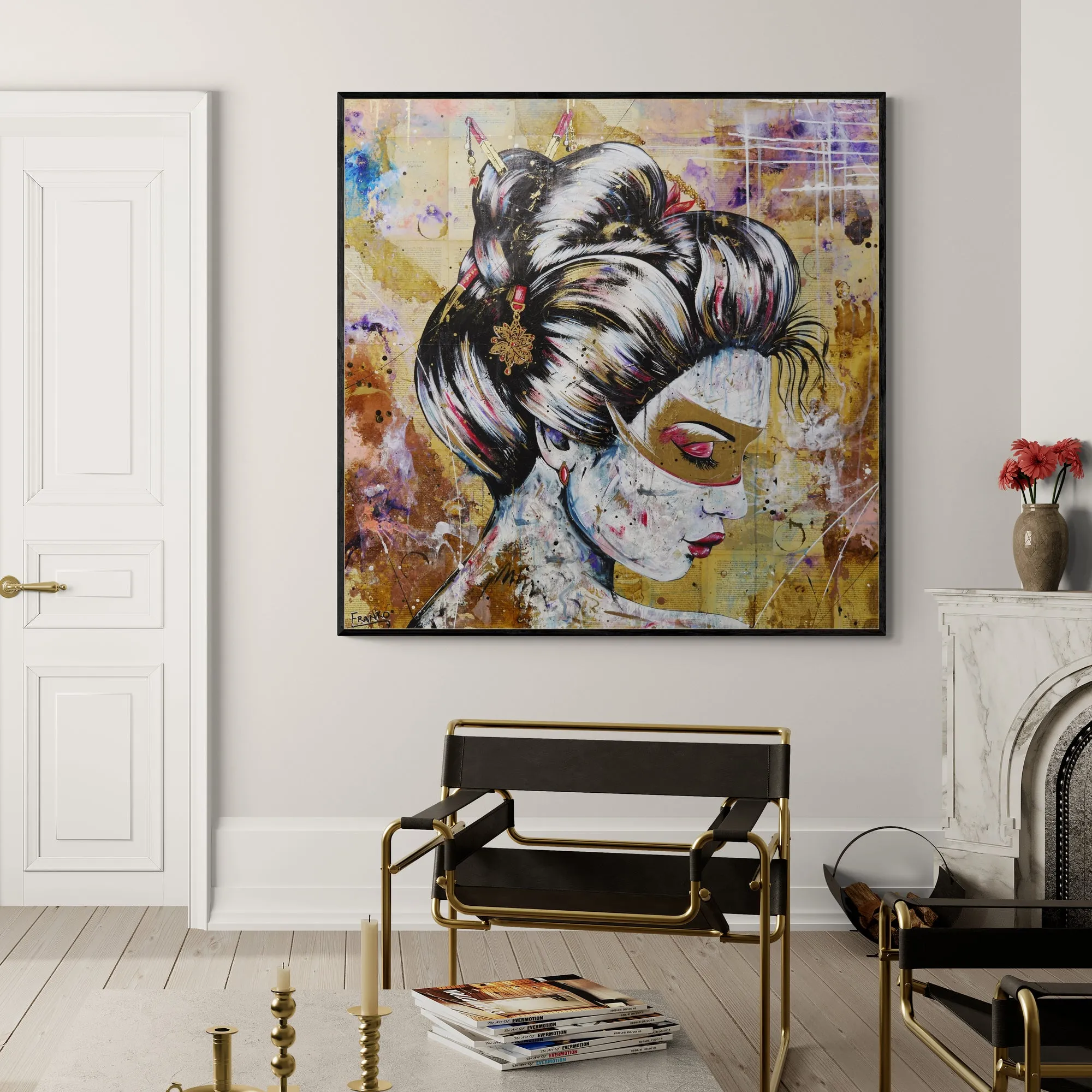 Heiwa 120cm x 120cm Geisha Abstract Realism Book Club Painting (SOLD)