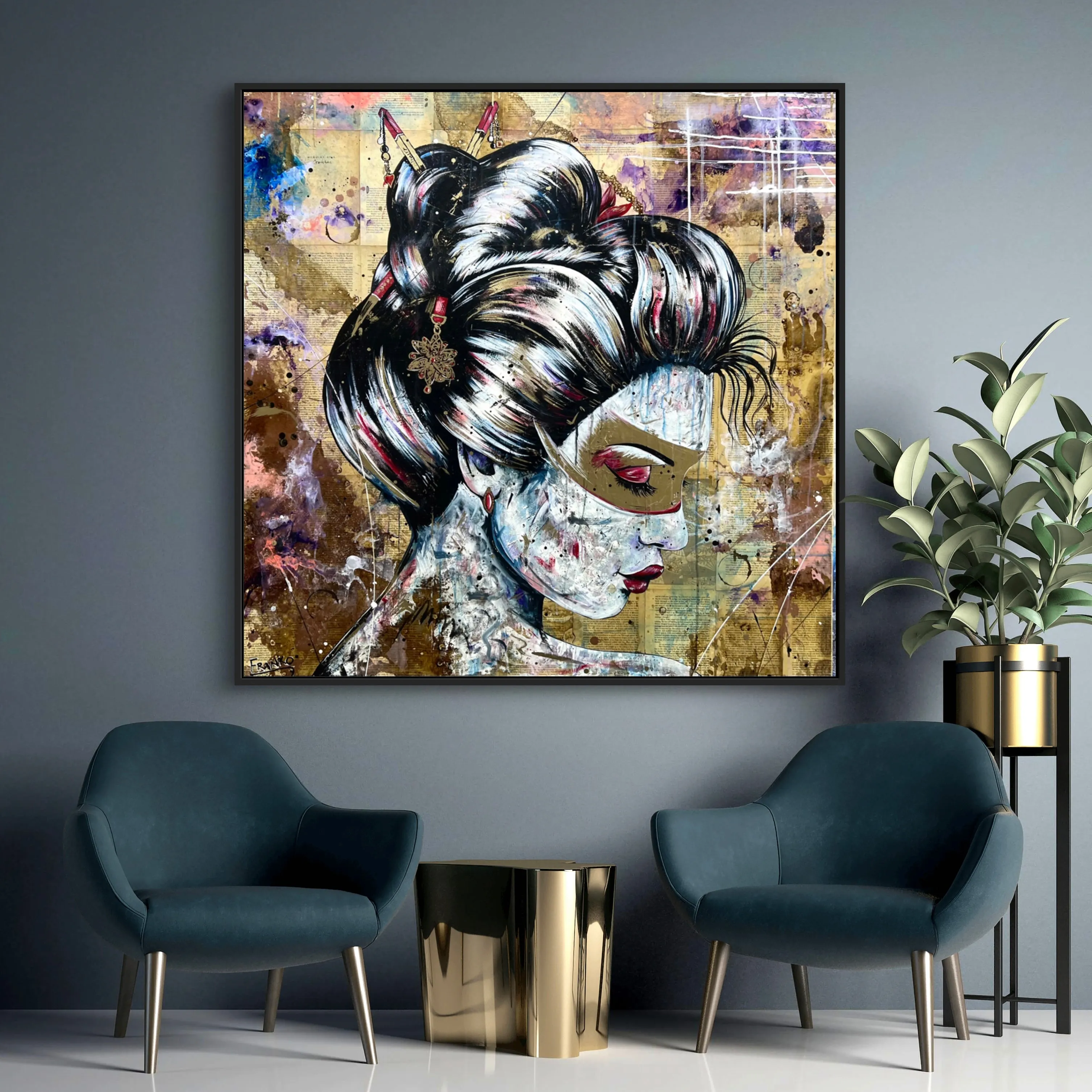 Heiwa 120cm x 120cm Geisha Abstract Realism Book Club Painting (SOLD)