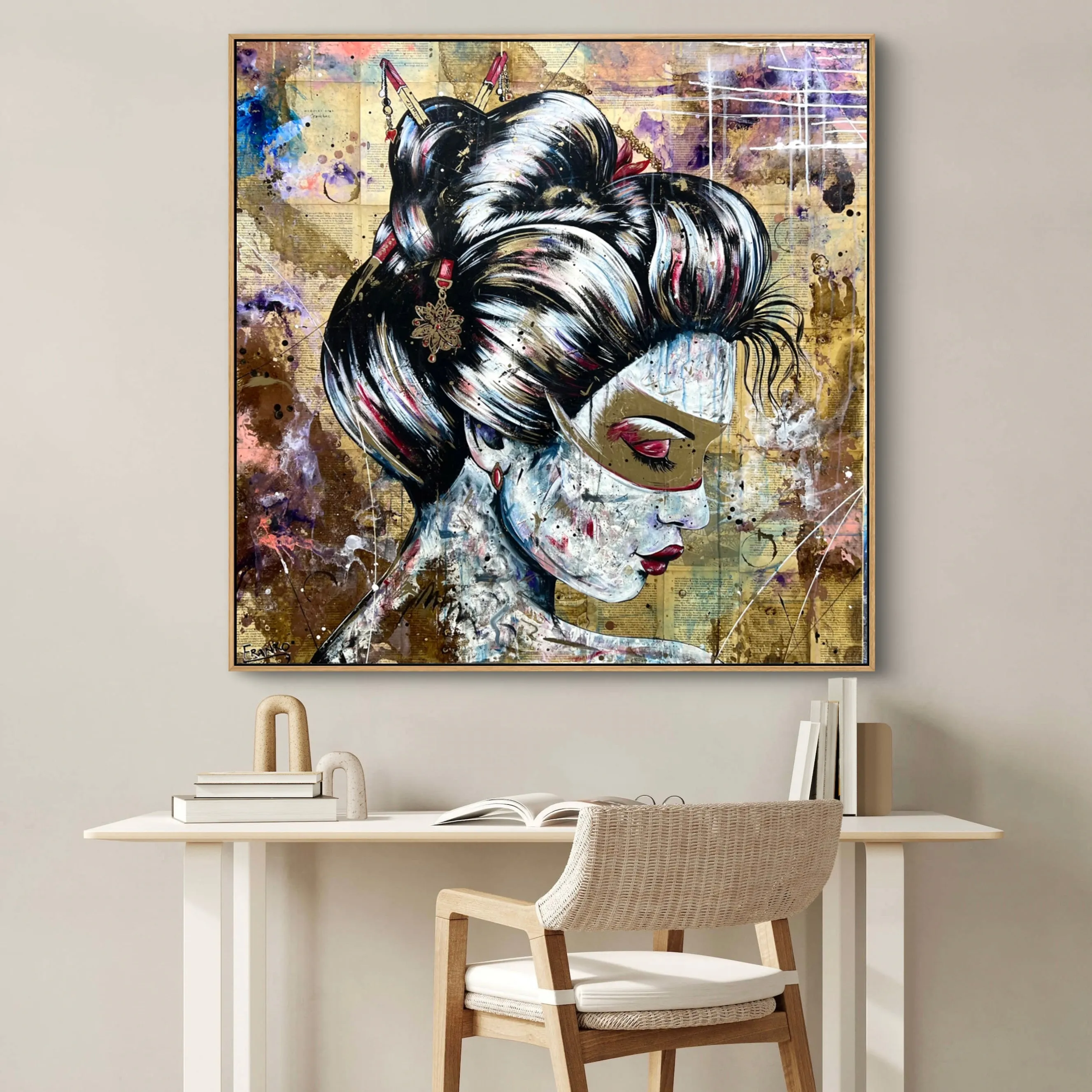 Heiwa 120cm x 120cm Geisha Abstract Realism Book Club Painting (SOLD)