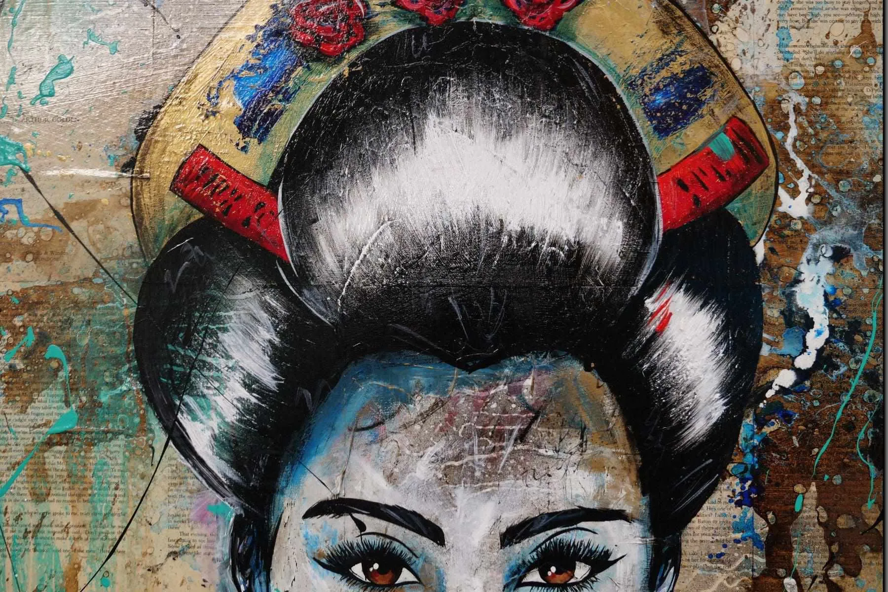 Hisui (Jade) 140cm x 100cm Geisha Urban Pop Book Club Painting (SOLD)