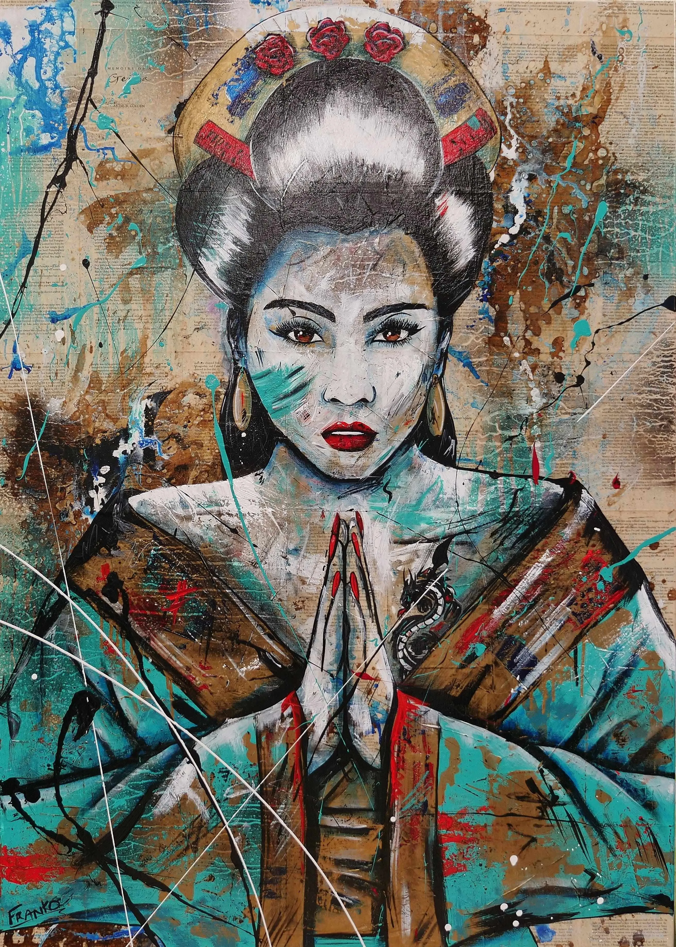 Hisui (Jade) 140cm x 100cm Geisha Urban Pop Book Club Painting (SOLD)