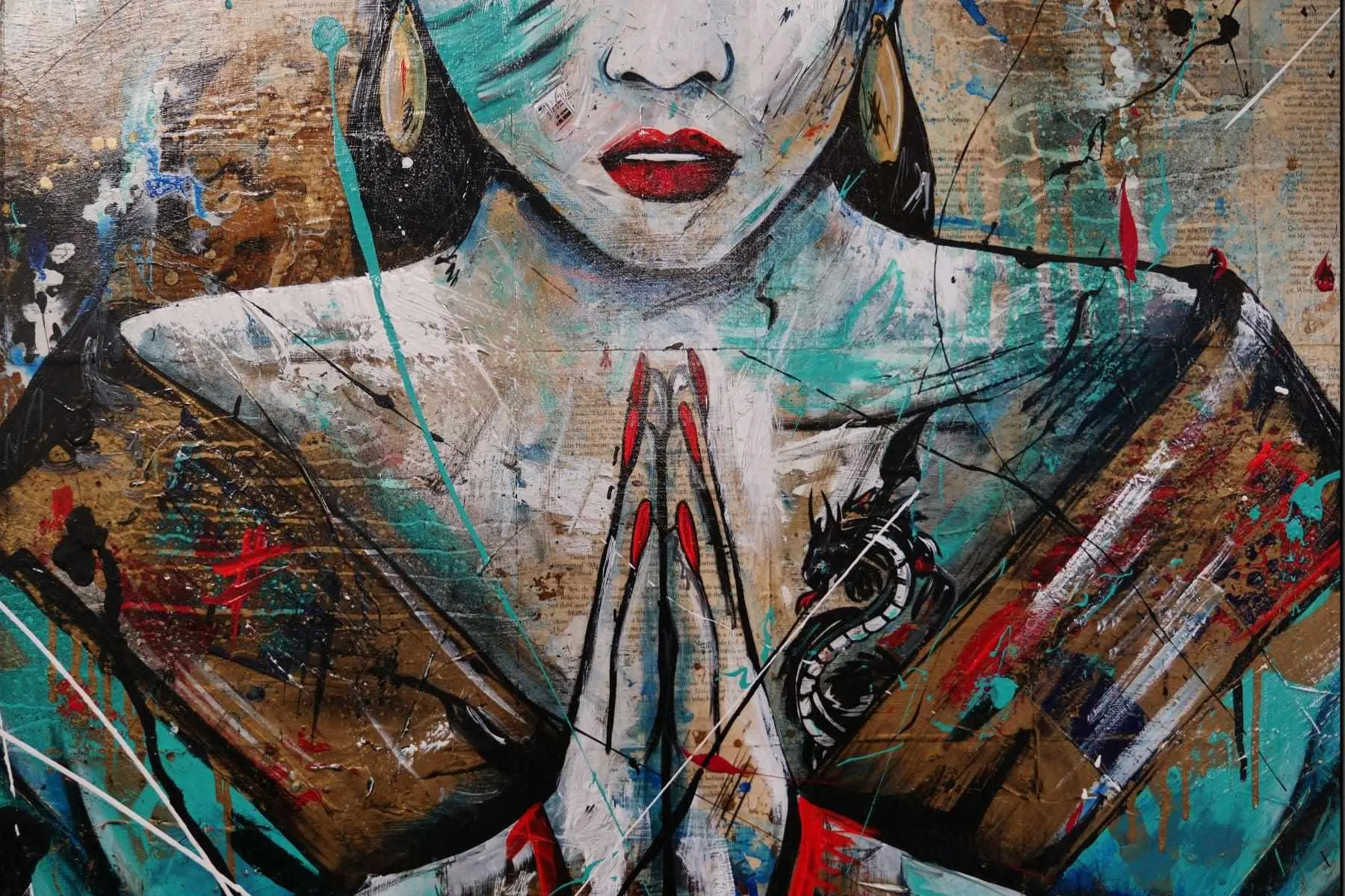 Hisui (Jade) 140cm x 100cm Geisha Urban Pop Book Club Painting (SOLD)