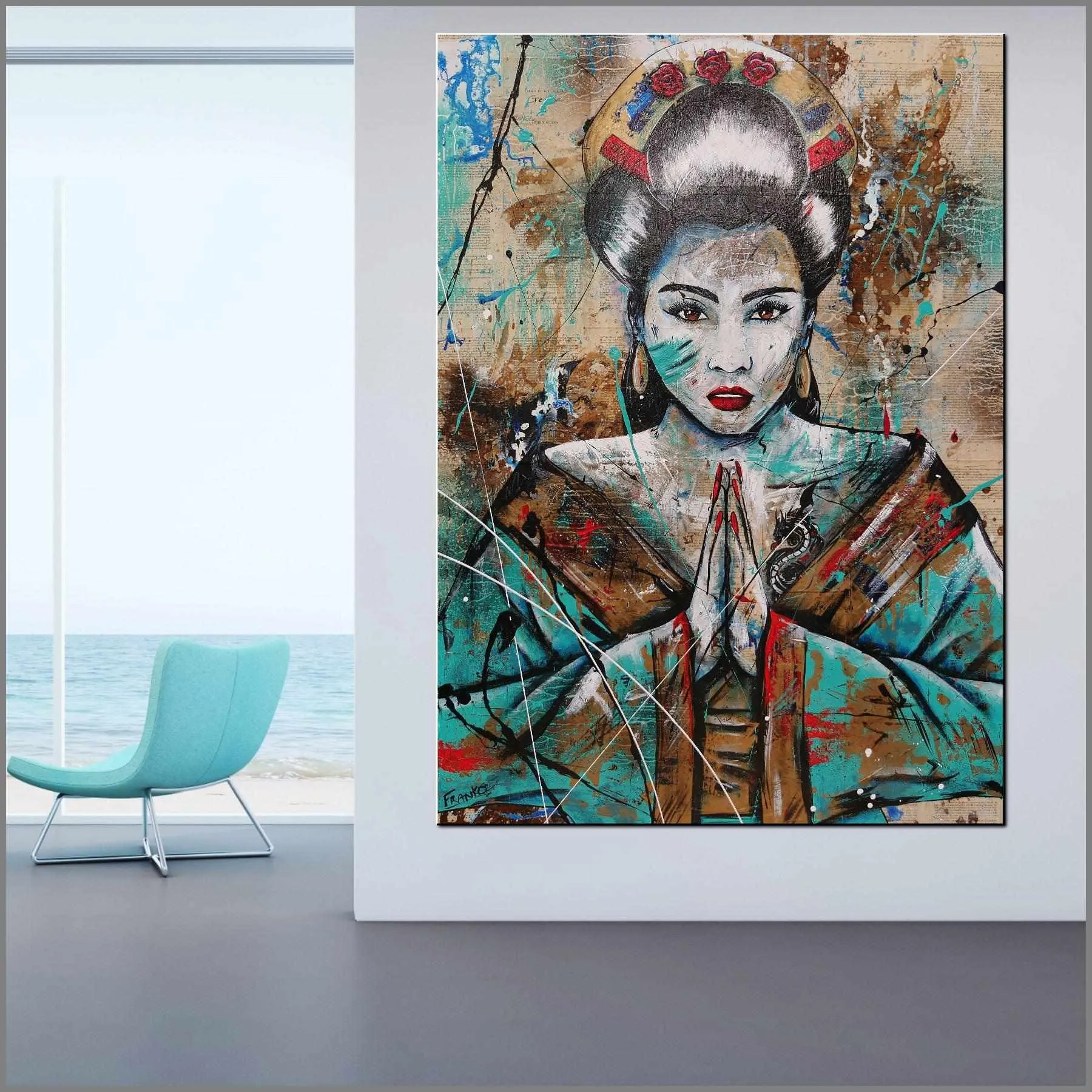 Hisui (Jade) 140cm x 100cm Geisha Urban Pop Book Club Painting (SOLD)
