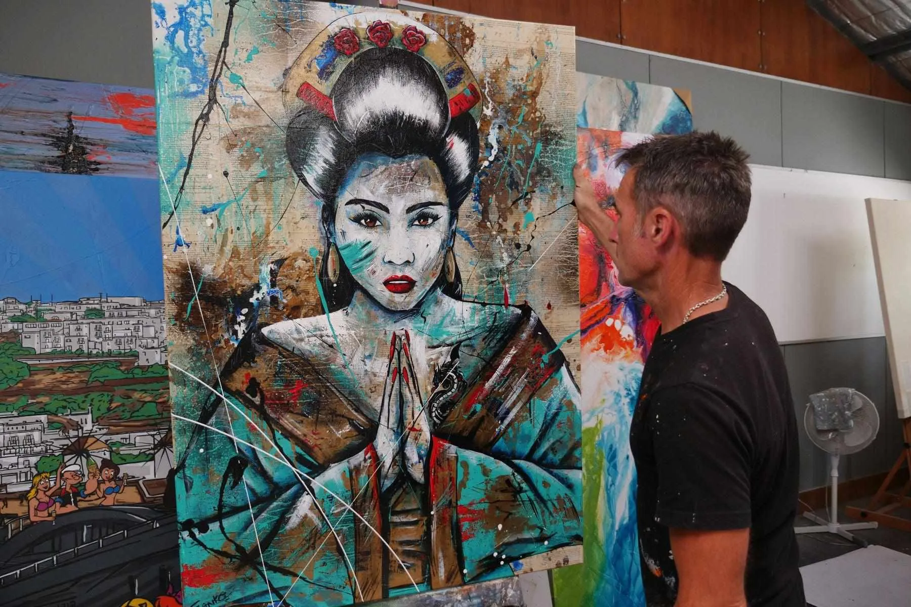 Hisui (Jade) 140cm x 100cm Geisha Urban Pop Book Club Painting (SOLD)