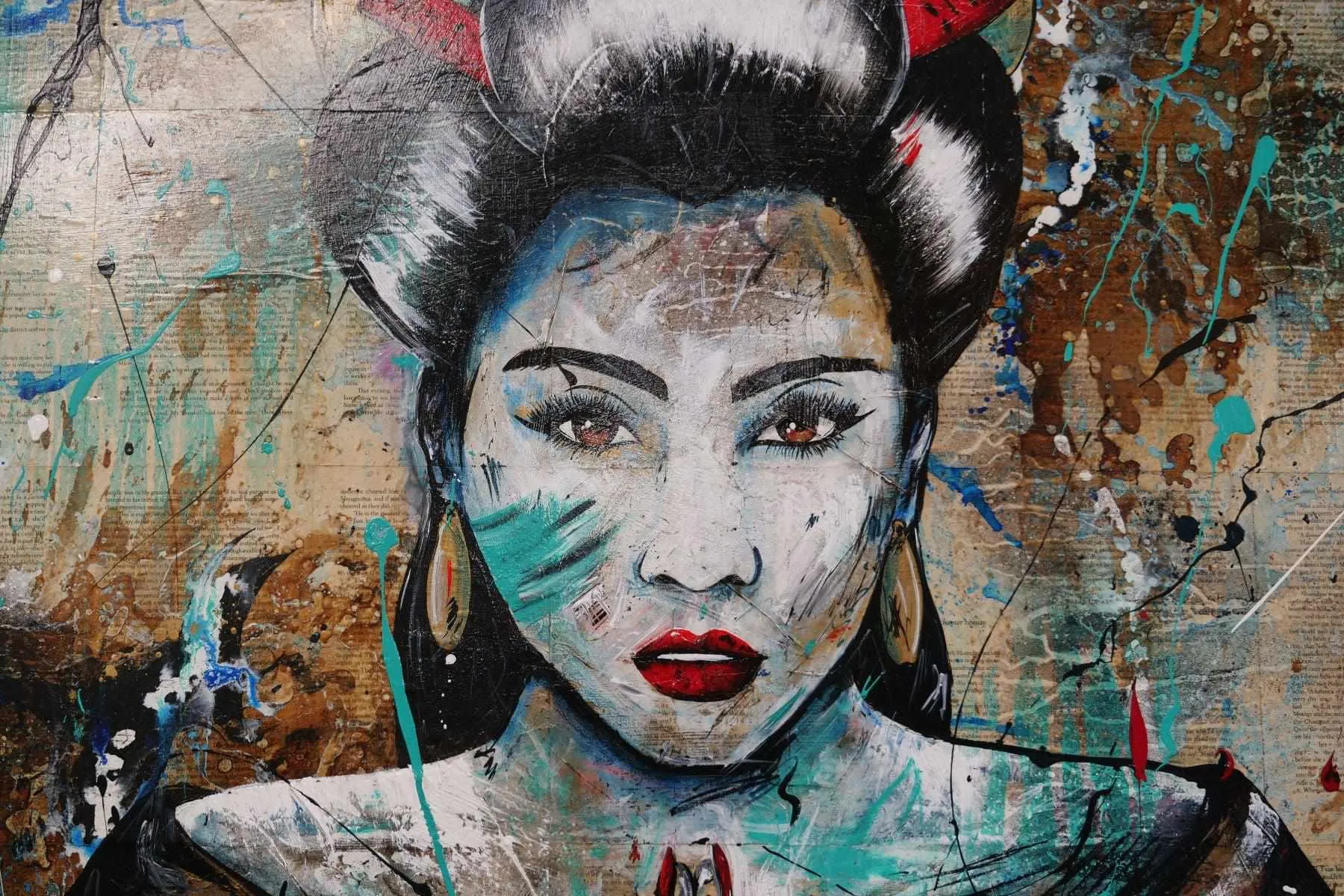 Hisui (Jade) 140cm x 100cm Geisha Urban Pop Book Club Painting (SOLD)