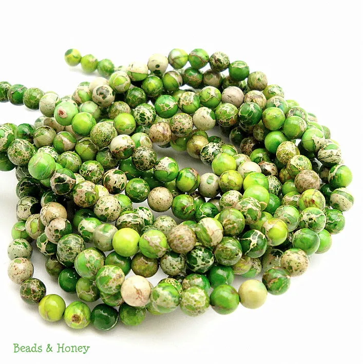 Impression Stone Bead Bright Green Round 6mm (16 Inch Strand)