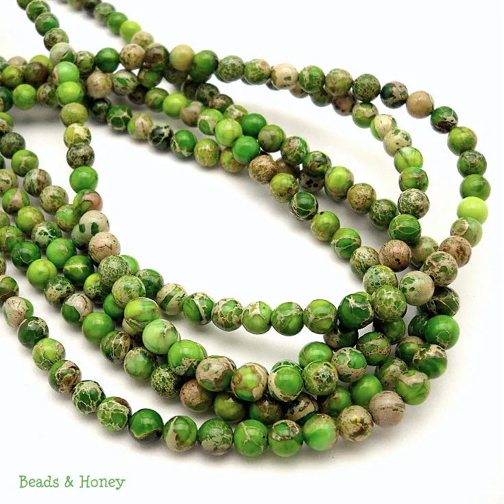 Impression Stone Bead Bright Green Round 6mm (16 Inch Strand)
