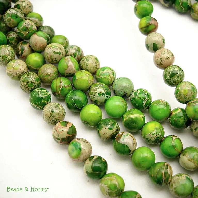 Impression Stone Bead Bright Green Round 6mm (16 Inch Strand)