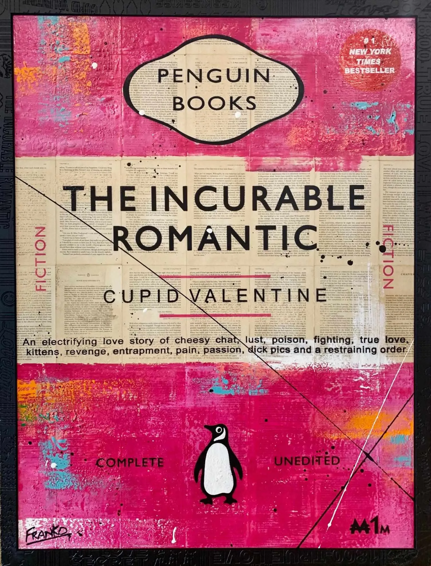 Incurable 75cm x 100cm The Incurable Romantic Urban Pop Book Club Painting With Custom Etched Frame (SOLD)