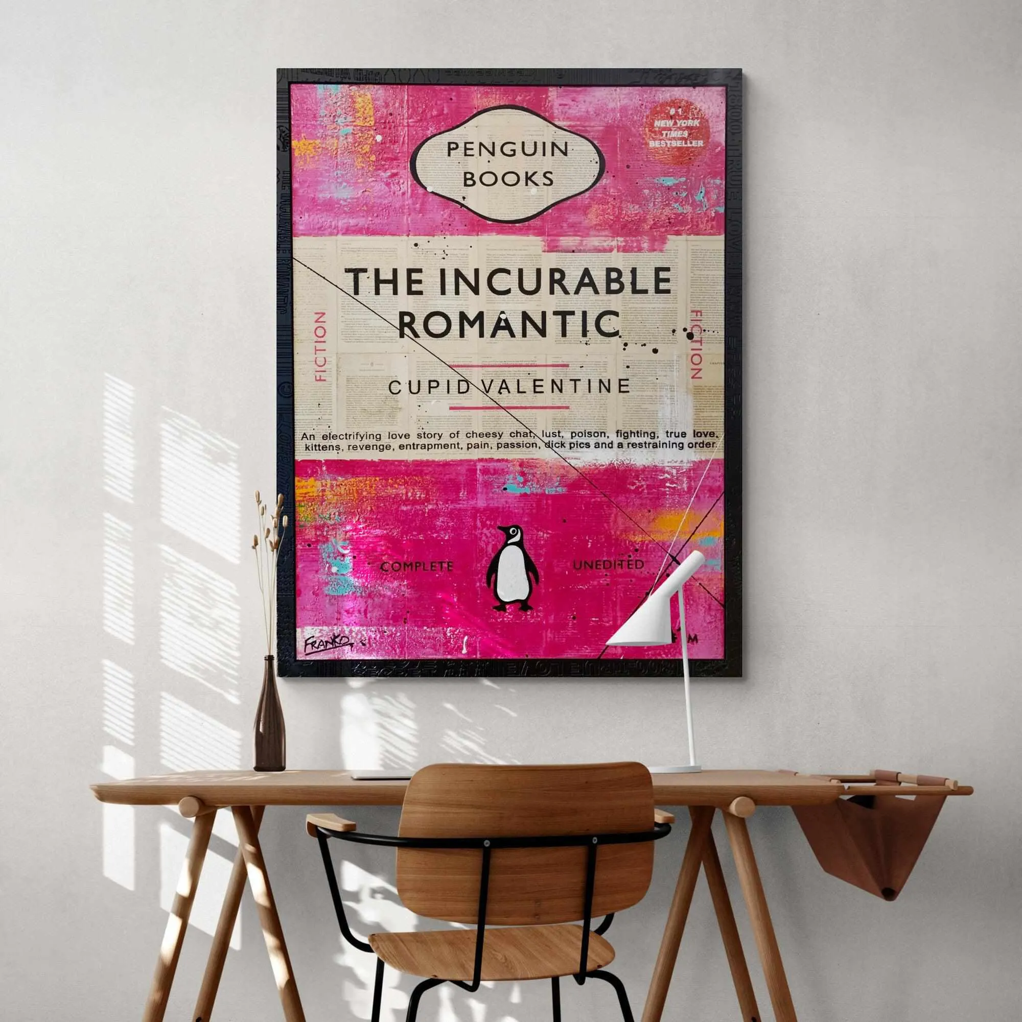 Incurable 75cm x 100cm The Incurable Romantic Urban Pop Book Club Painting With Custom Etched Frame (SOLD)