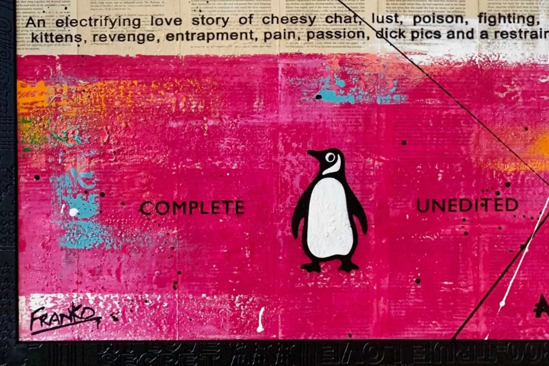 Incurable 75cm x 100cm The Incurable Romantic Urban Pop Book Club Painting With Custom Etched Frame (SOLD)