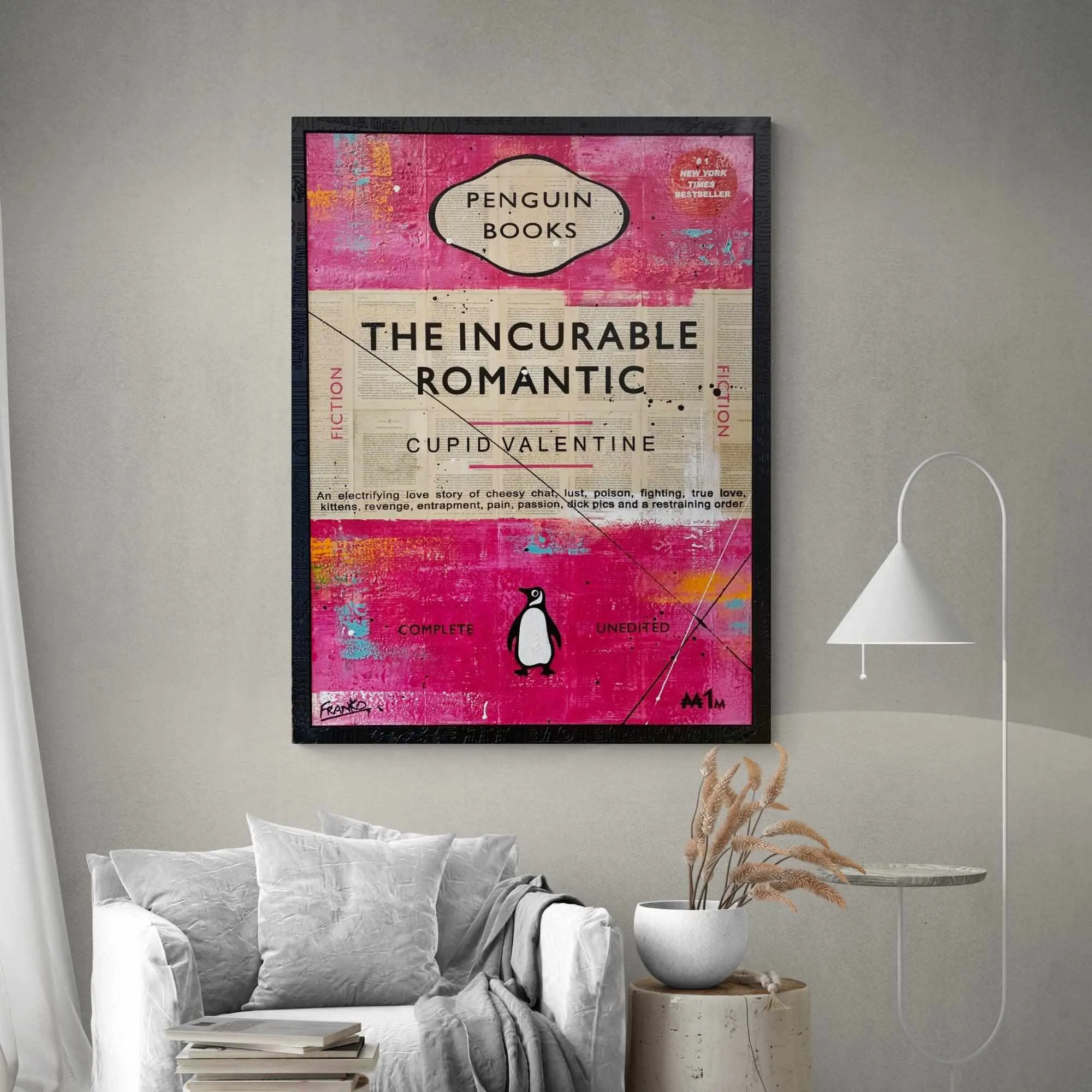Incurable 75cm x 100cm The Incurable Romantic Urban Pop Book Club Painting With Custom Etched Frame (SOLD)