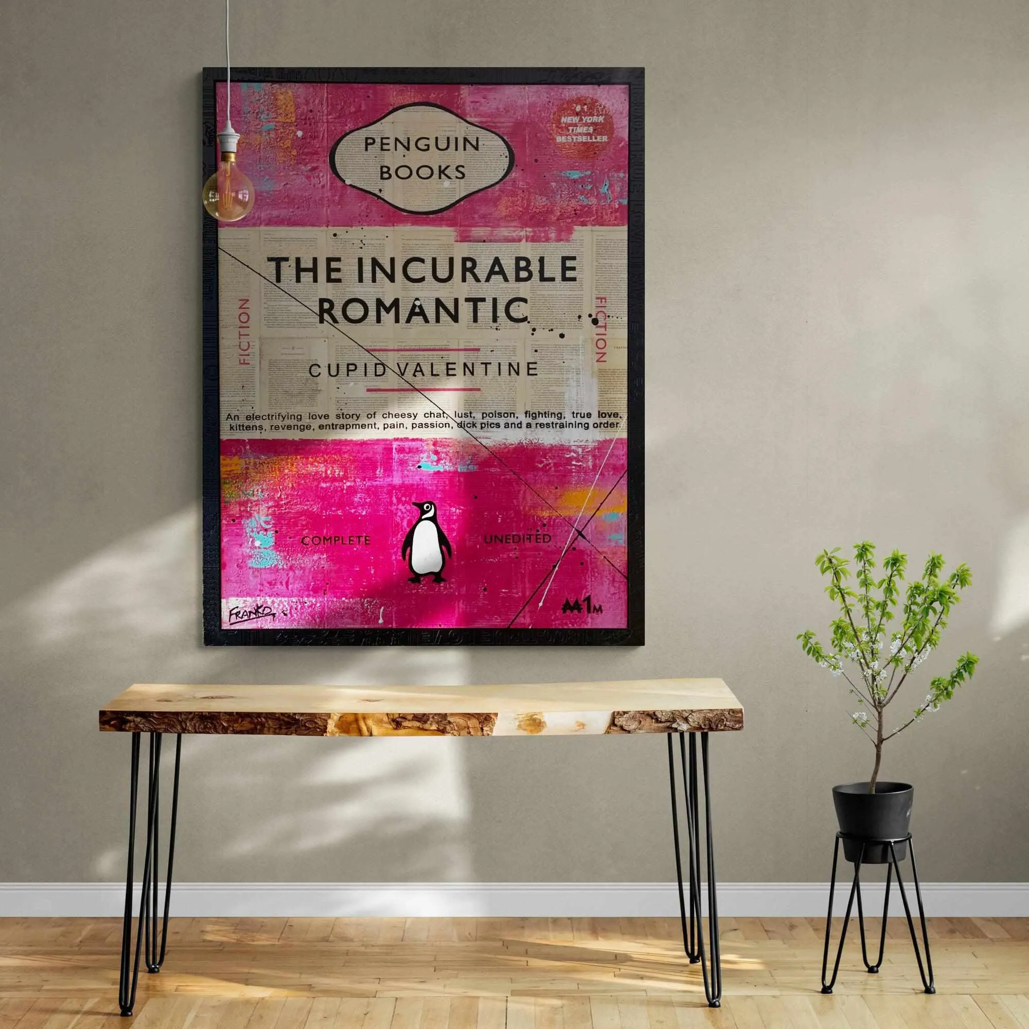 Incurable 75cm x 100cm The Incurable Romantic Urban Pop Book Club Painting With Custom Etched Frame (SOLD)
